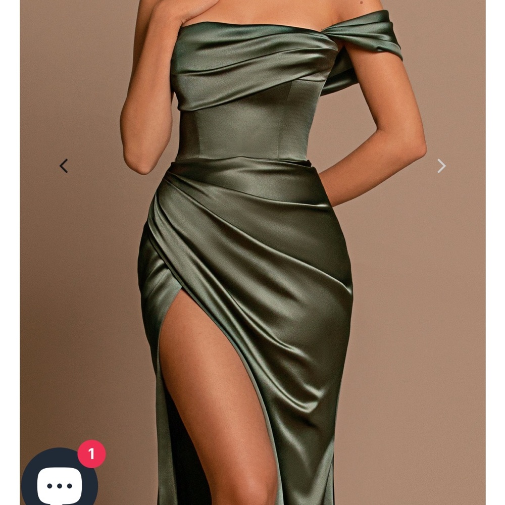 Dodona Avdiu Haute Couture Gown in Satin Olive Green